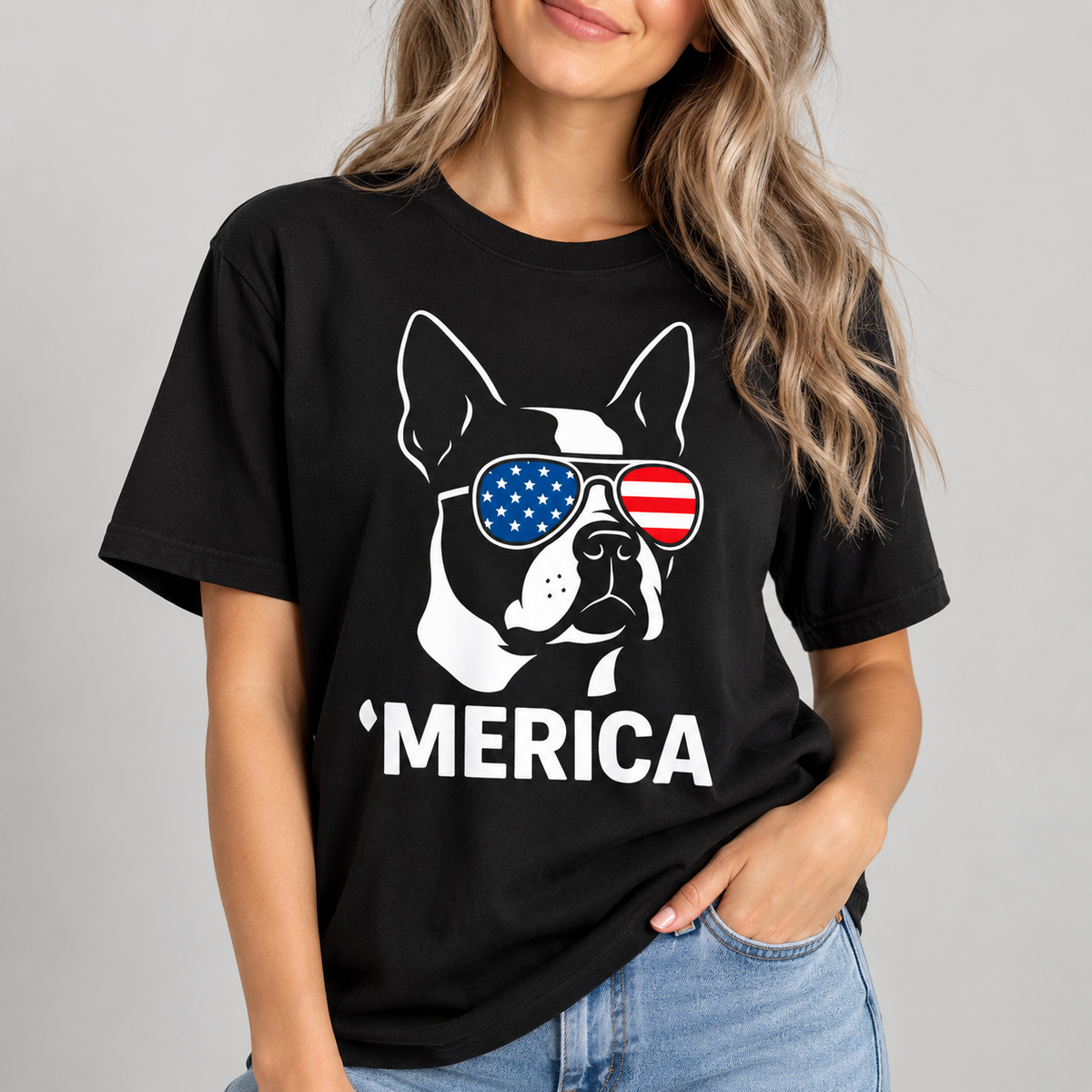 French Bulldog ’Merica Patriotic Graphic T-Shirt American Dog Lover