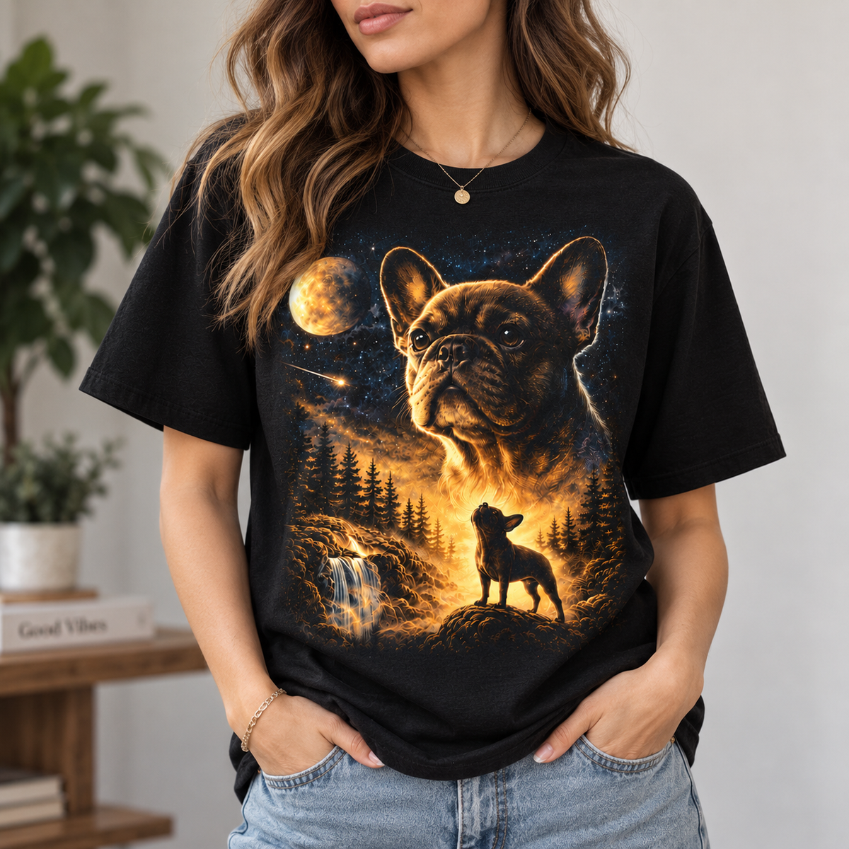French Bulldog Moonlight Wilderness Graphic T-Shirt Dog Lover