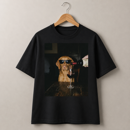 Funny Dog Wine Lover Graphic T-Shirt Vintage Style