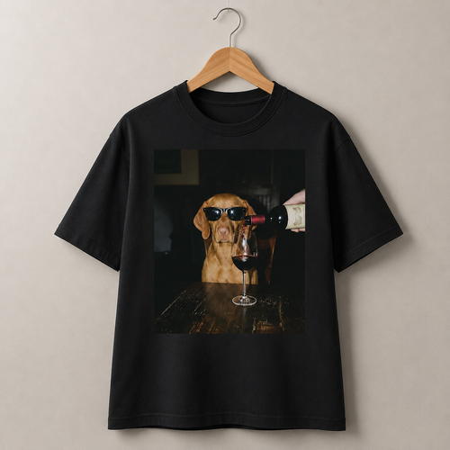 Funny Dog Wine Lover Graphic T-Shirt Vintage Style