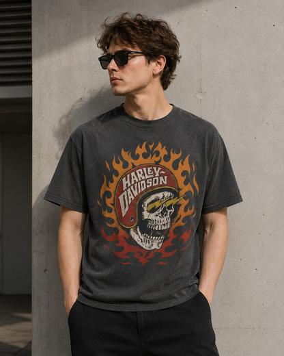 Harley Davidson Skull Flame Graphic T-Shirt – Vintage Motorcycle Biker Tee