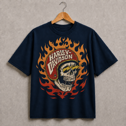 Harley Davidson Skull Flame Graphic T-Shirt – Vintage Motorcycle Biker Tee
