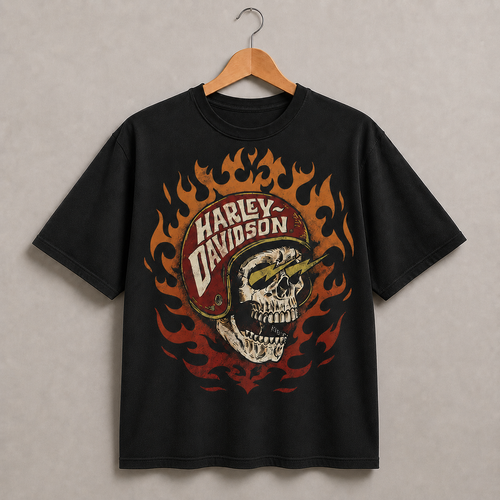 Harley Davidson Skull Flame Graphic T-Shirt – Vintage Motorcycle Biker Tee