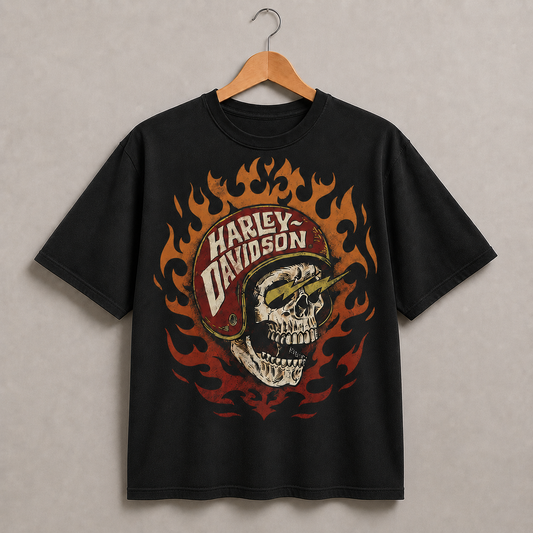 Harley Davidson Skull Flame Graphic T-Shirt – Vintage Motorcycle Biker Tee