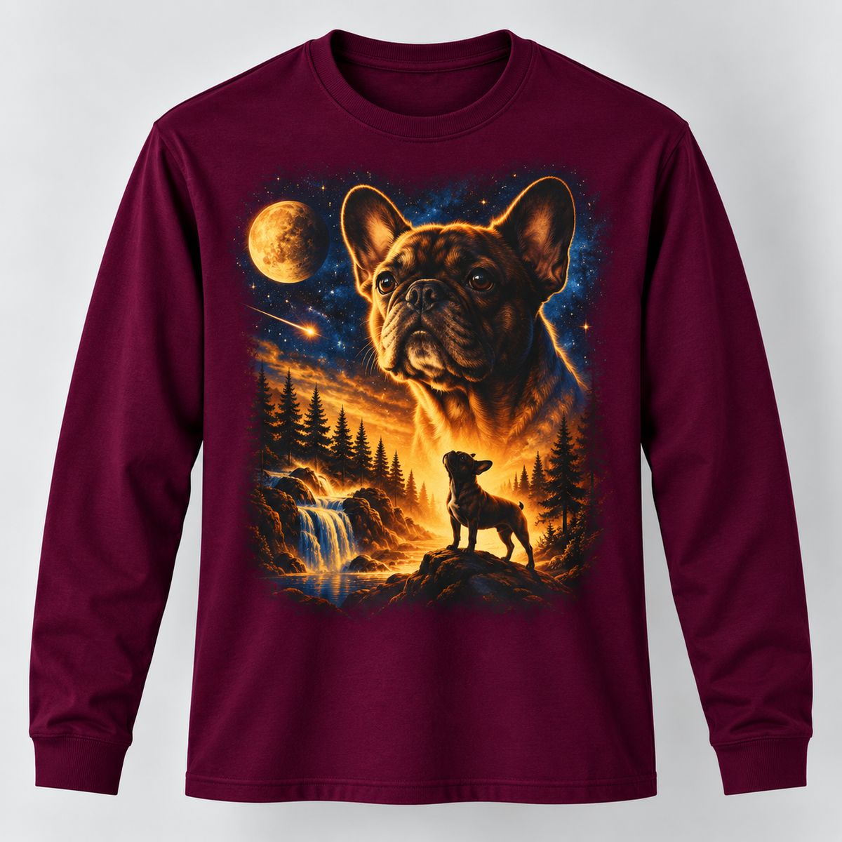 French Bulldog Moonlight Wilderness Long Sleeve T-Shirt Dog Lover