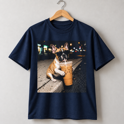 Funny French Bulldog Iced Coffee T-Shirt Frenchie Coffee Lover