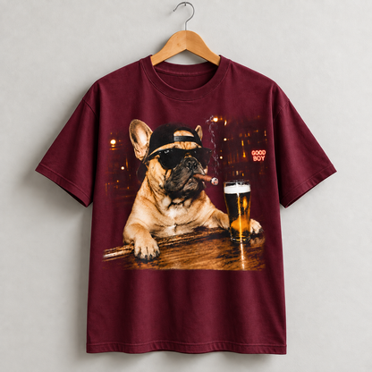 Funny French Bulldog Good Boy Bar Graphic T-Shirt Dog Lover