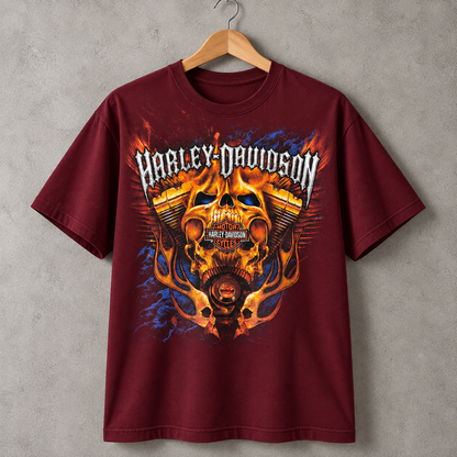 Harley-Davidson Skull Motorcycle T-Shirt, Flaming Biker Graphic Tee