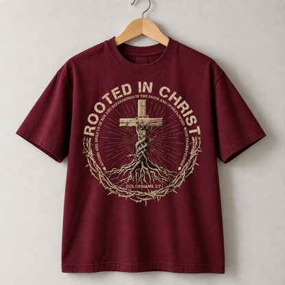 Rooted in Christ Jesus Christian Colossians 2:7 Bible Verse Faith T-Shirt