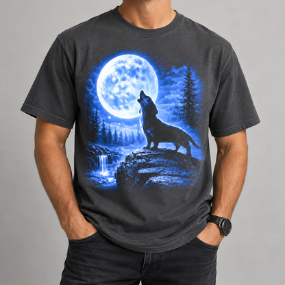 Corgi Howling at Full Moon T-Shirt, Night Forest Dog Tee