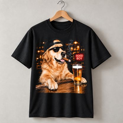 Funny Golden Retriever Good Boy Bar Graphic T-Shirt