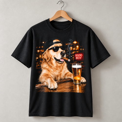 Funny Golden Retriever Good Boy Bar Graphic T-Shirt