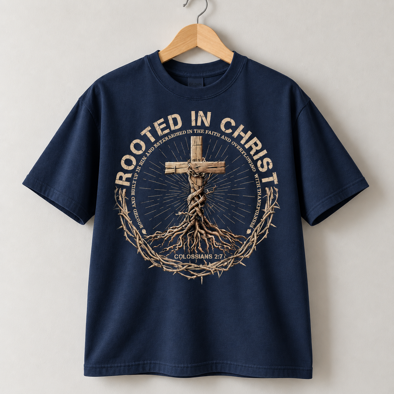 Rooted in Christ Jesus Christian Colossians 2:7 Bible Verse Faith T-Shirt
