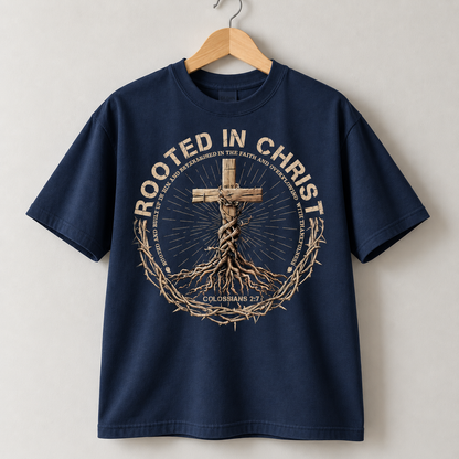 Rooted in Christ Jesus Christian Colossians 2:7 Bible Verse Faith T-Shirt