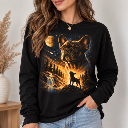 French Bulldog Moonlight Wilderness Long Sleeve T-Shirt Dog Lover