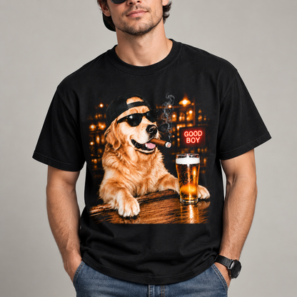 Funny Golden Retriever Good Boy Bar Graphic T-Shirt
