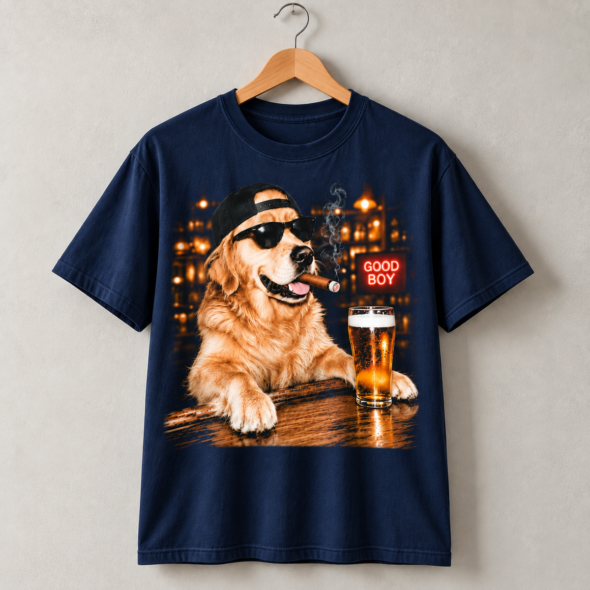 Funny Golden Retriever Good Boy Bar Graphic T-Shirt