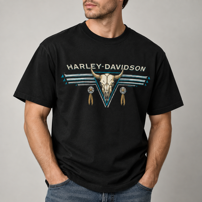 Harley-Davidson Longhorn Skull Western Motorcycle Biker Graphic T-Shirt