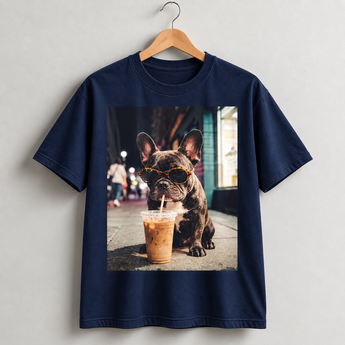 Funny French Bulldog Coffee Lover Graphic T-Shirt Frenchie Dog Tee
