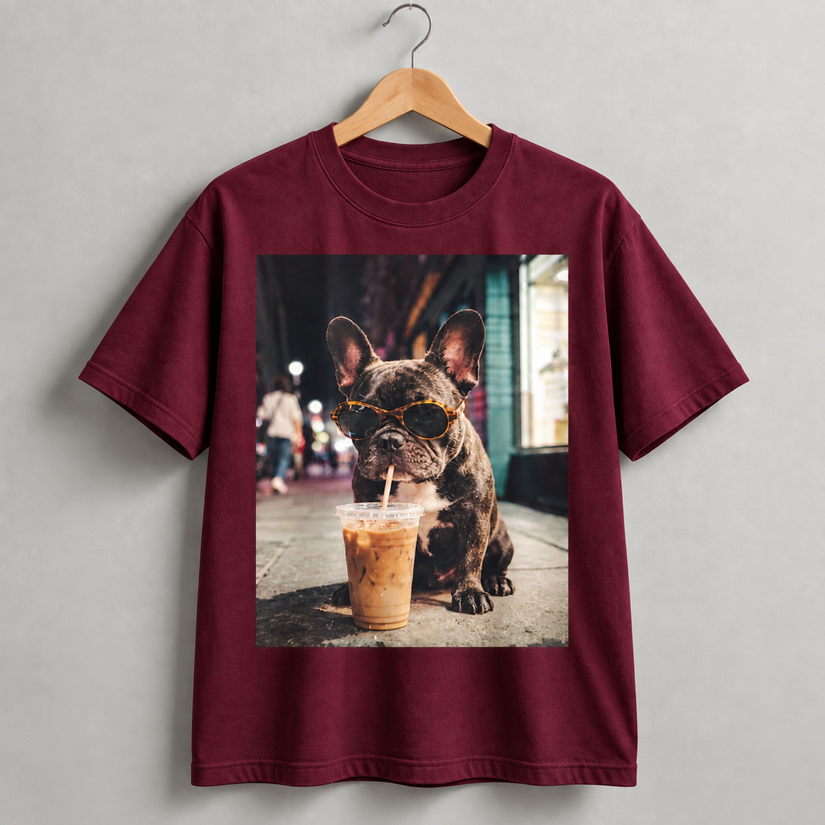 Funny French Bulldog Coffee Lover Graphic T-Shirt Frenchie Dog Tee
