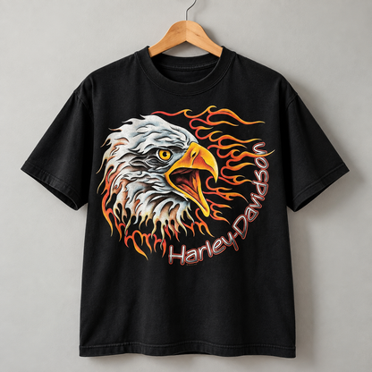 Harley-Davidson West Bend Eagle Flame Motorcycle Biker Graphic T-Shirt