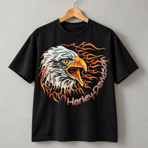 Harley-Davidson West Bend Eagle Flame Motorcycle Biker Graphic T-Shirt