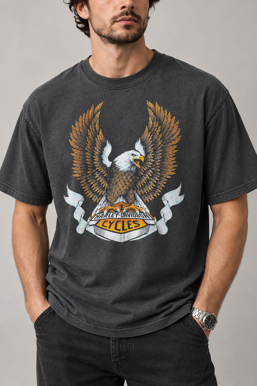 Harley-Davidson Vintage Bald Eagle Motorcycle Biker Graphic T-Shirt
