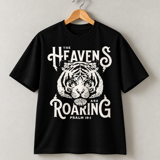 The Heavens Are Roaring Psalm 19:1 Christian Tiger T-Shirt
