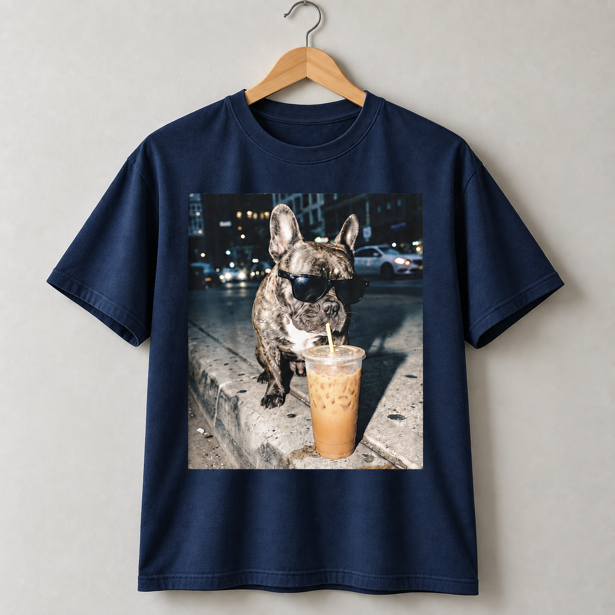 French Bulldog Iced Coffee Graphic T-Shirt Funny Frenchie Dog Lover Tee
