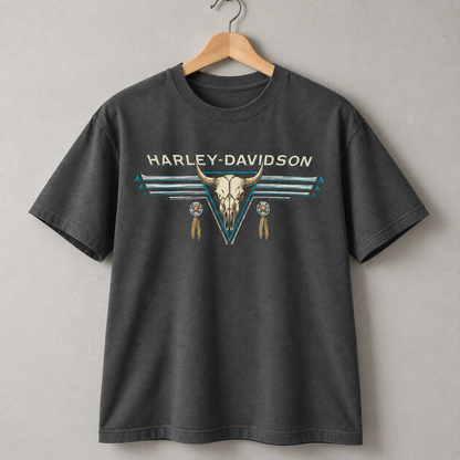 Harley-Davidson Longhorn Skull Western Motorcycle Biker Graphic T-Shirt