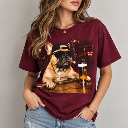 Funny French Bulldog Good Boy Bar Graphic T-Shirt Dog Lover