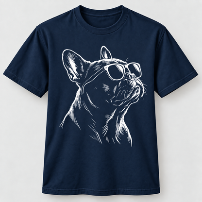 Retro Frenchie with Shades T-Shirt, French Bulldog Portrait Dog Mom Dad Gift