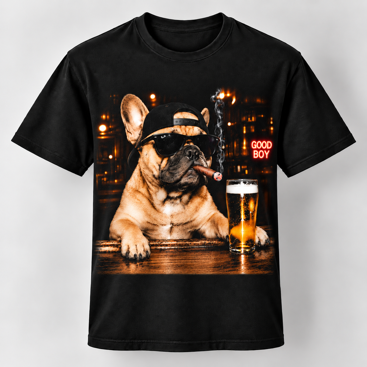 Funny French Bulldog Good Boy Bar Graphic T-Shirt Dog Lover