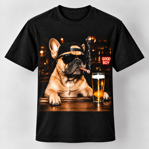 Funny French Bulldog Good Boy Bar Graphic T-Shirt Dog Lover