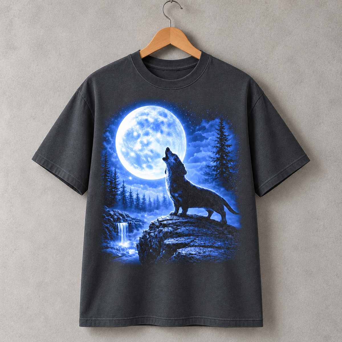 Corgi Howling at Full Moon T-Shirt, Night Forest Dog Tee