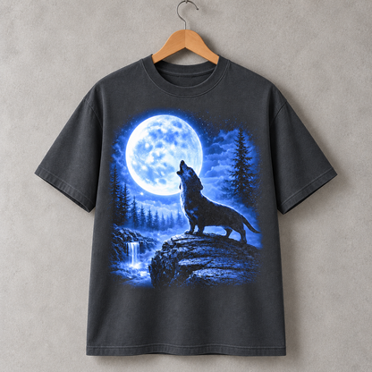 Corgi Howling at Full Moon T-Shirt, Night Forest Dog Tee