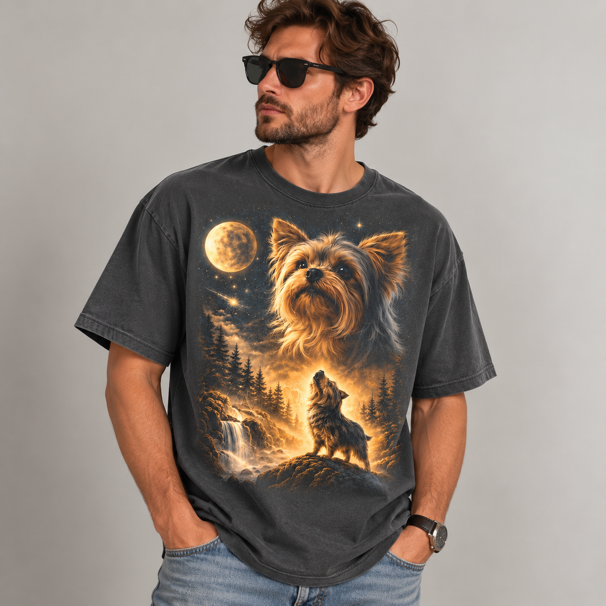 Yorkshire Terrier T-Shirt, Yorkie Moonlight Dog Graphic Tee