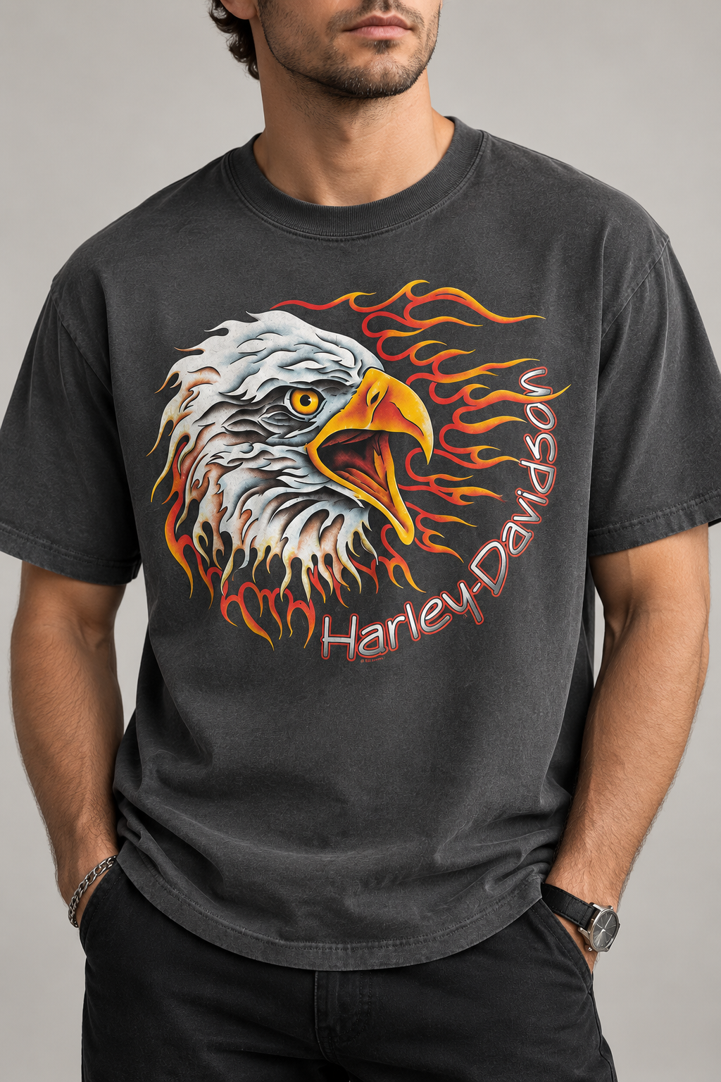 Harley-Davidson West Bend Eagle Flame Motorcycle Biker Graphic T-Shirt