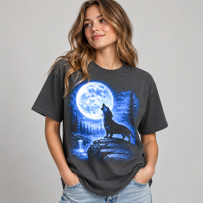 Corgi Howling at Full Moon T-Shirt, Night Forest Dog Tee