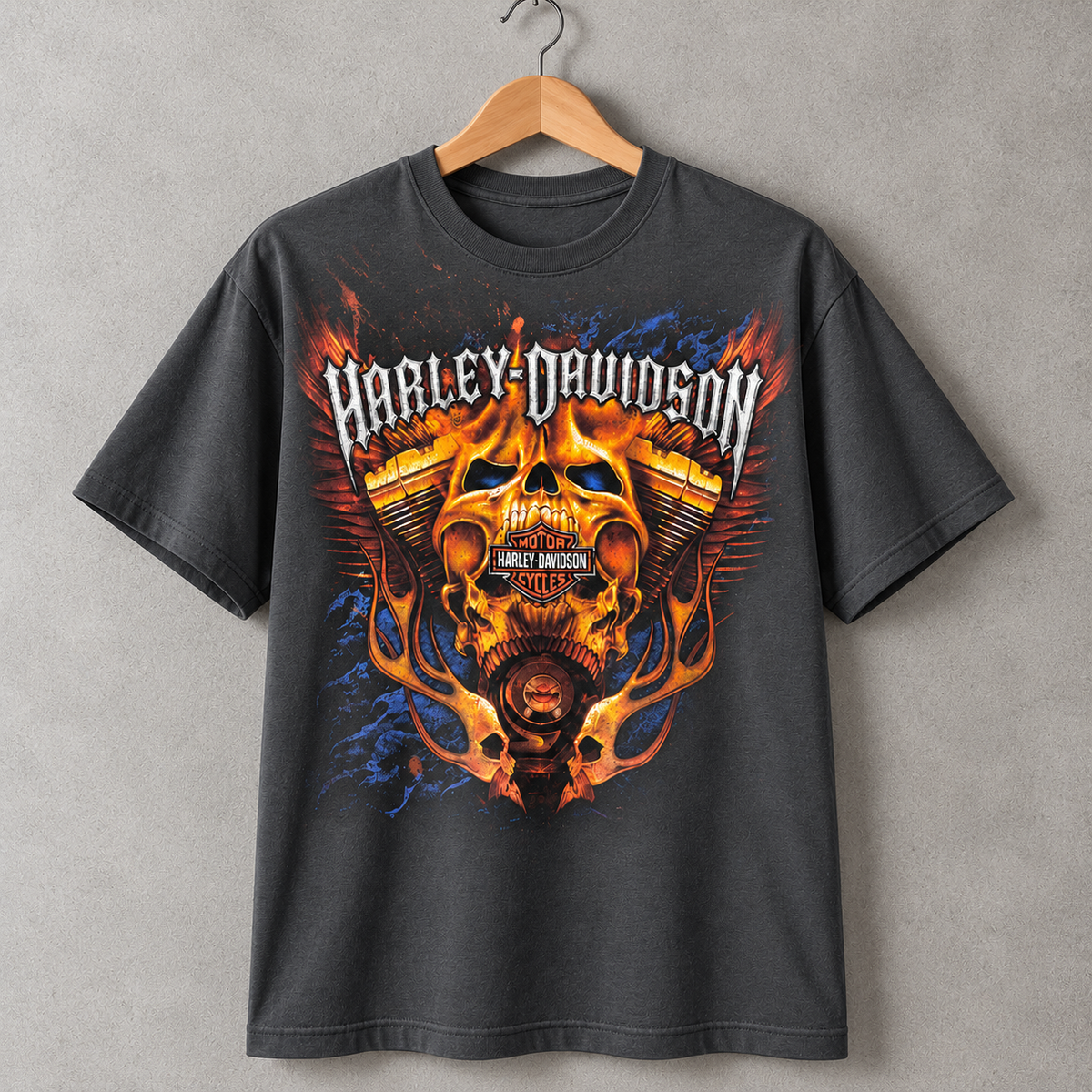 Harley-Davidson Skull Motorcycle T-Shirt, Flaming Biker Graphic Tee