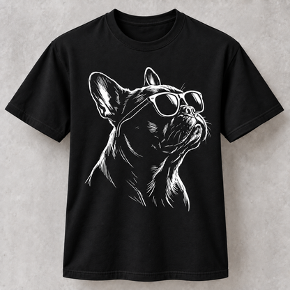 Retro Frenchie with Shades T-Shirt, French Bulldog Portrait Dog Mom Dad Gift