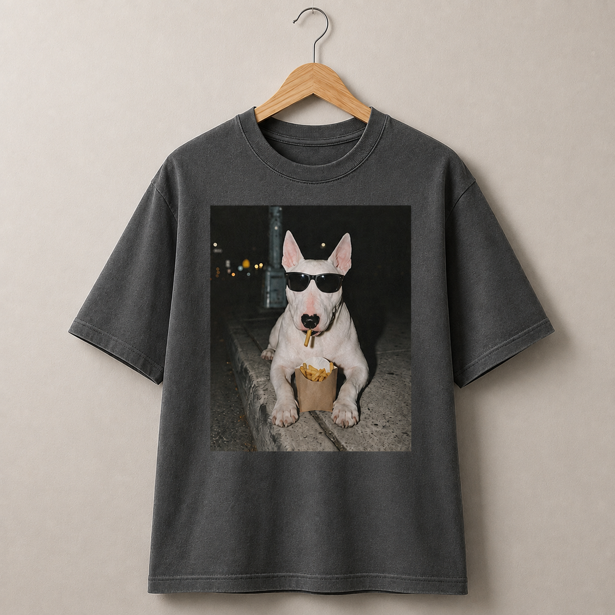 Bull Terrier Sunglasses Fries Graphic T-Shirt Funny Dog