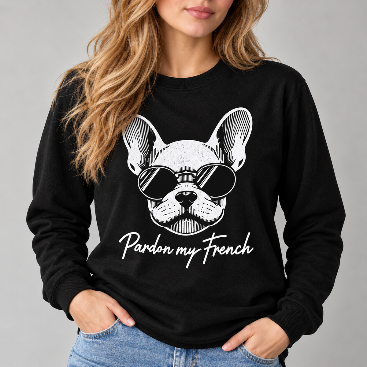 Funny French Bulldog Pardon My French Graphic T-Shirt Dog Lover Long Sleeve