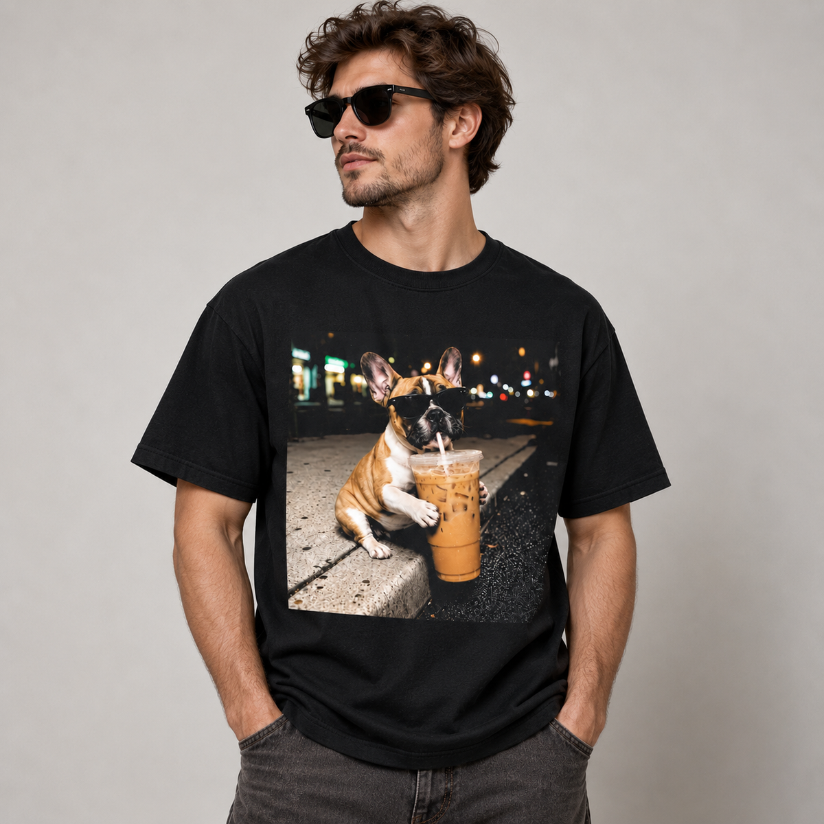 Funny French Bulldog Iced Coffee T-Shirt Frenchie Coffee Lover