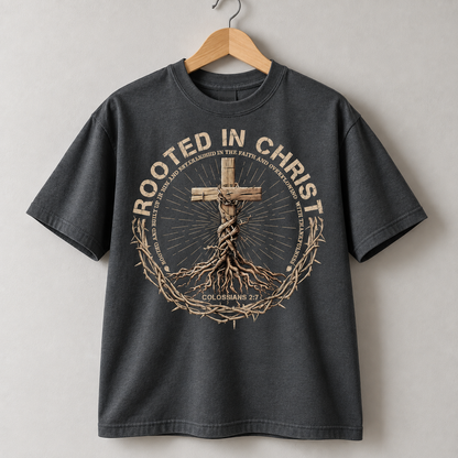 Rooted in Christ Jesus Christian Colossians 2:7 Bible Verse Faith T-Shirt