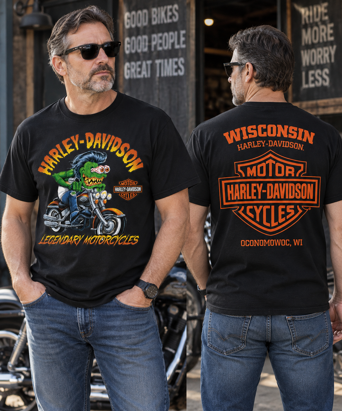 Harley Davidson Wisconsin Motorcycle Graphic Tee Vintage Biker