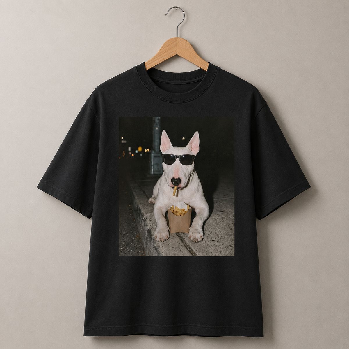 Bull Terrier Sunglasses Fries Graphic T-Shirt Funny Dog