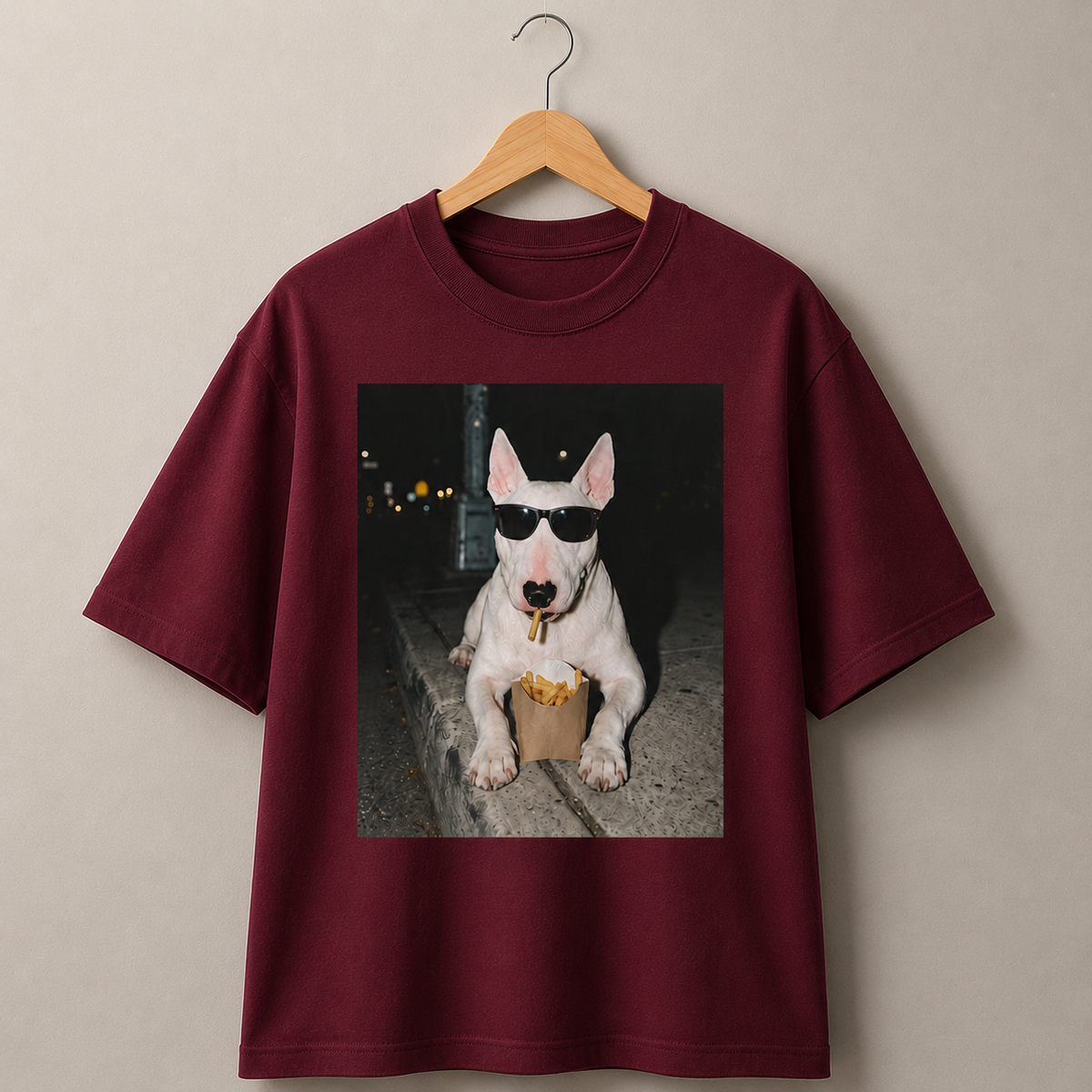 Bull Terrier Sunglasses Fries Graphic T-Shirt Funny Dog