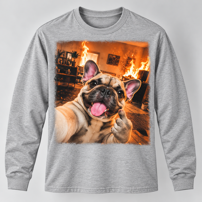 Funny French Bulldog Middle Finger Selfie Long Sleeve T-Shirt - Dog Meme Shirt