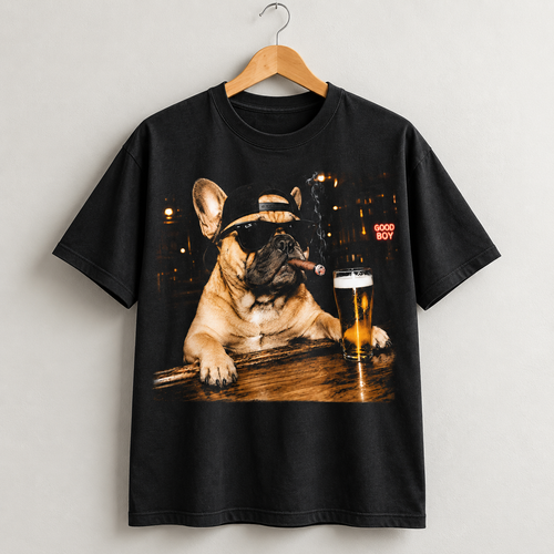 Funny French Bulldog Good Boy Bar Graphic T-Shirt Dog Lover